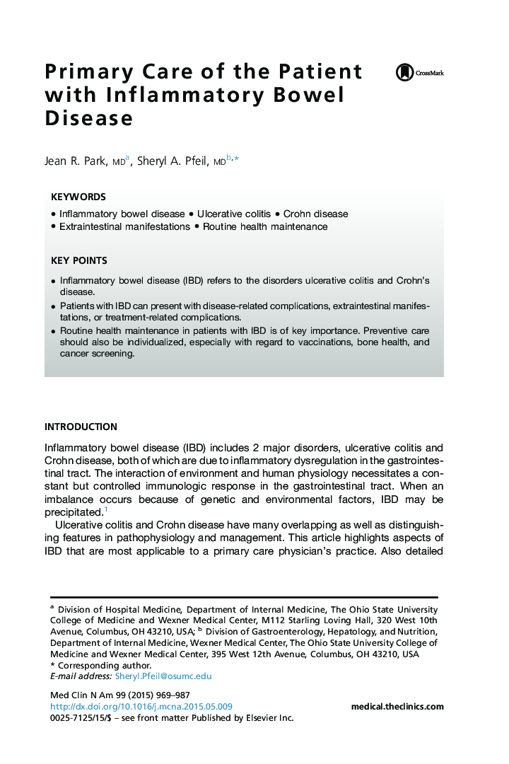 Primary Care of the Patient with Inflammatory Bowel Disease