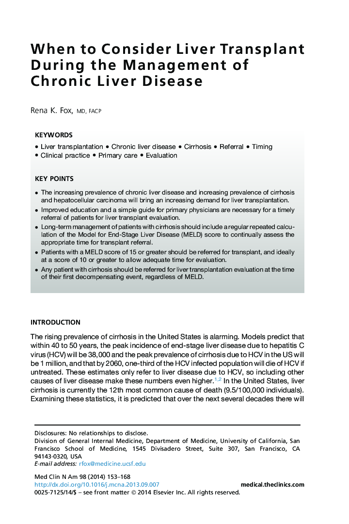 When to Consider Liver Transplant During the Management of Chronic Liver Disease