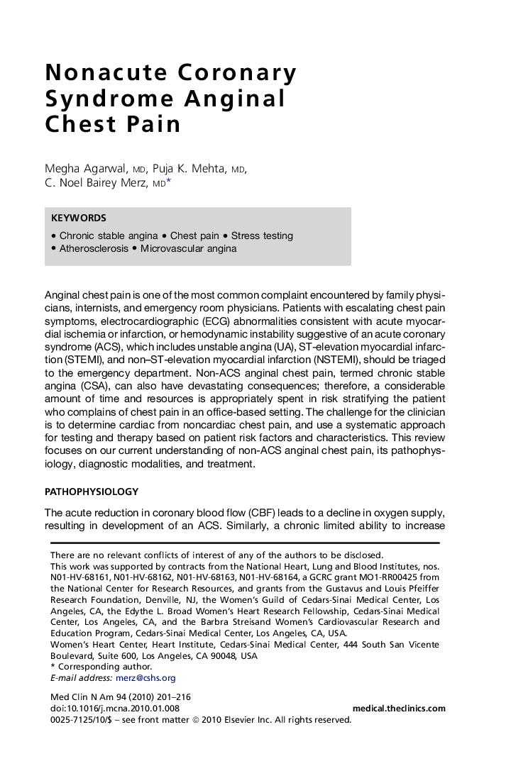 Nonacute Coronary Syndrome Anginal Chest Pain