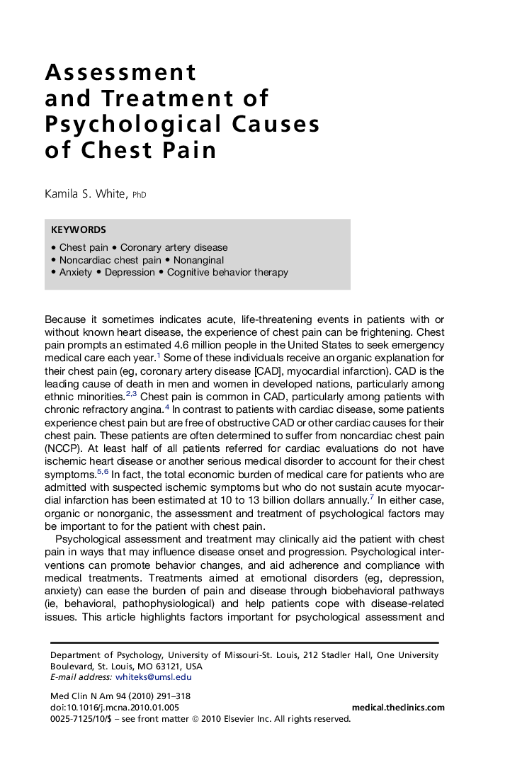 Assessment and Treatment of Psychological Causes of Chest Pain