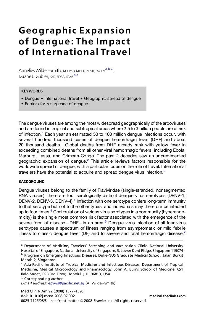 Geographic Expansion of Dengue: The Impact of International Travel