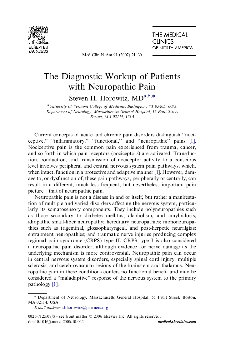 The Diagnostic Workup of Patients with Neuropathic Pain