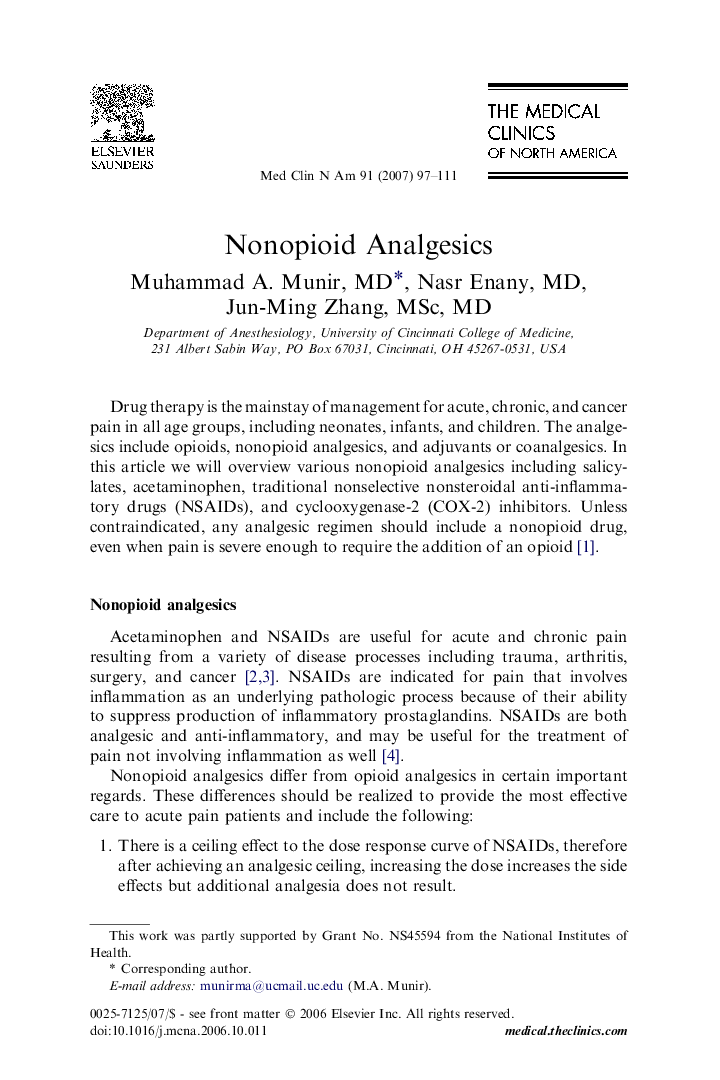 Nonopioid Analgesics