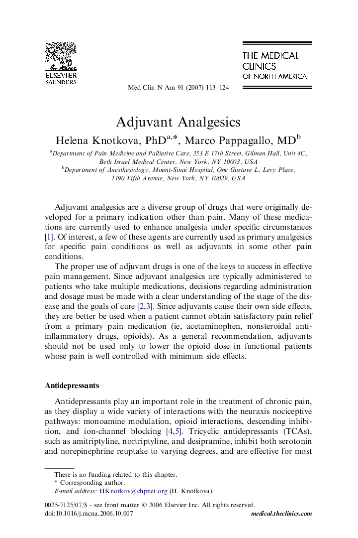 Adjuvant Analgesics