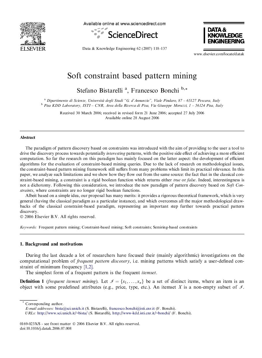 Soft constraint based pattern mining