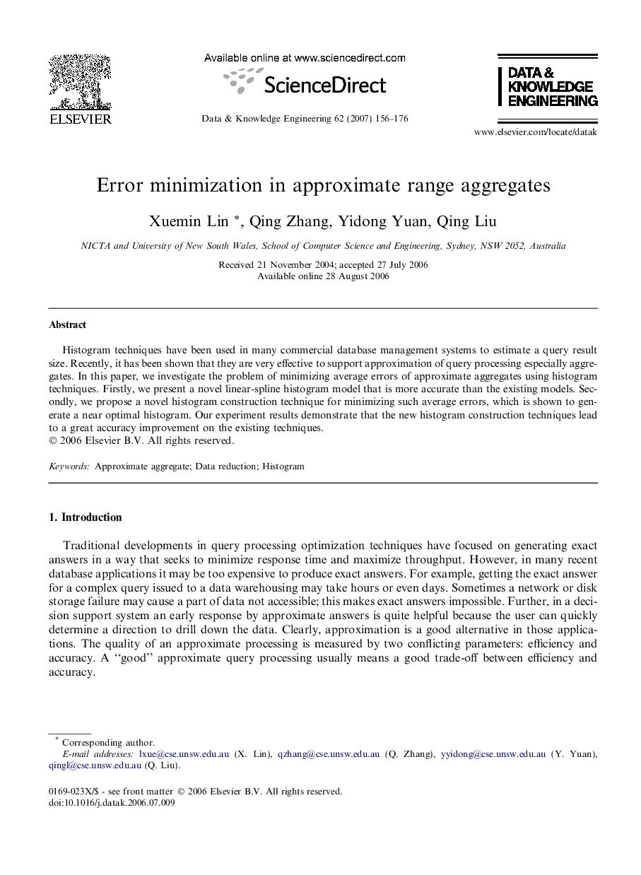 Error minimization in approximate range aggregates