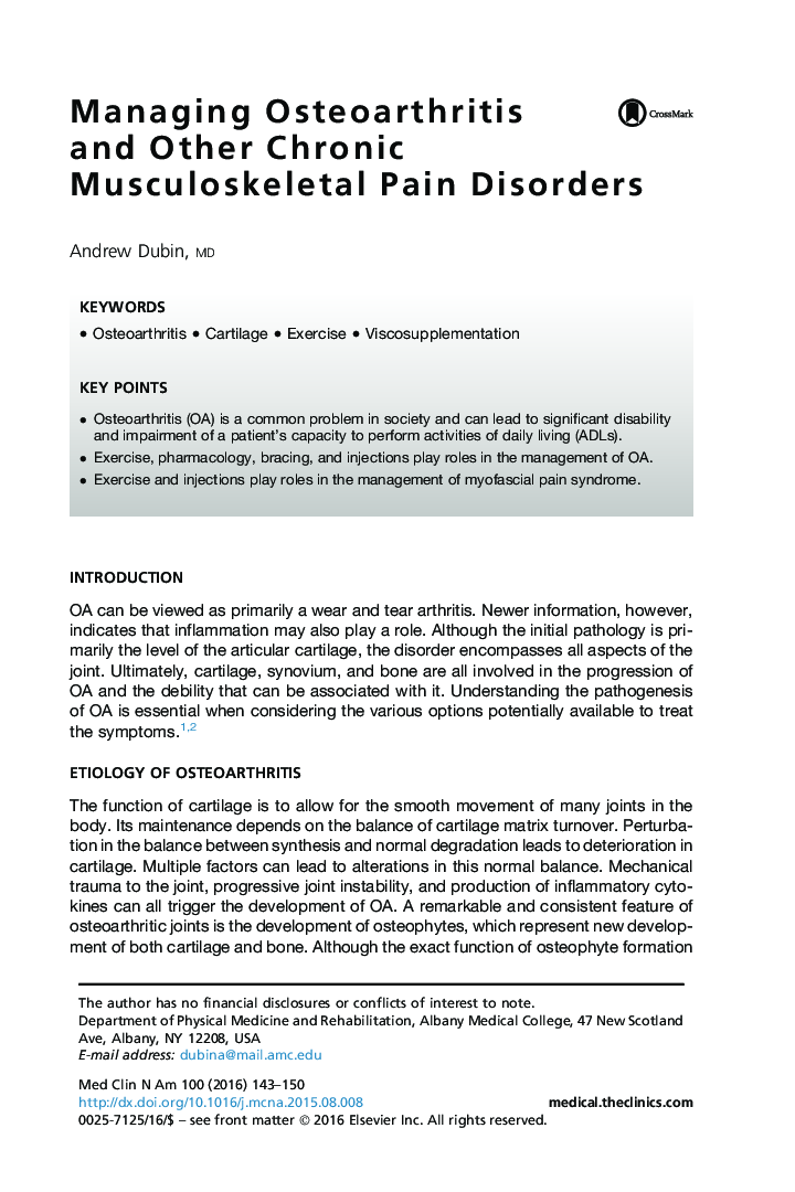 Managing Osteoarthritis and Other Chronic Musculoskeletal Pain Disorders