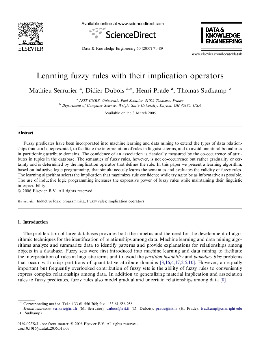 Learning fuzzy rules with their implication operators