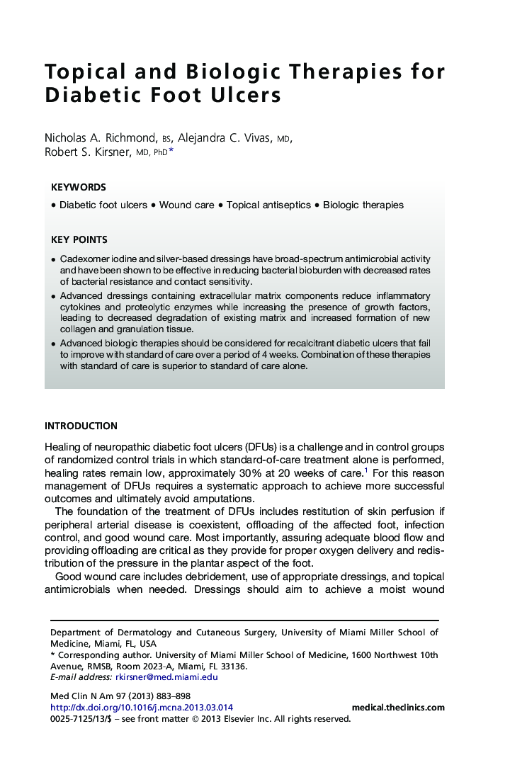 Topical and Biologic Therapies for Diabetic Foot Ulcers