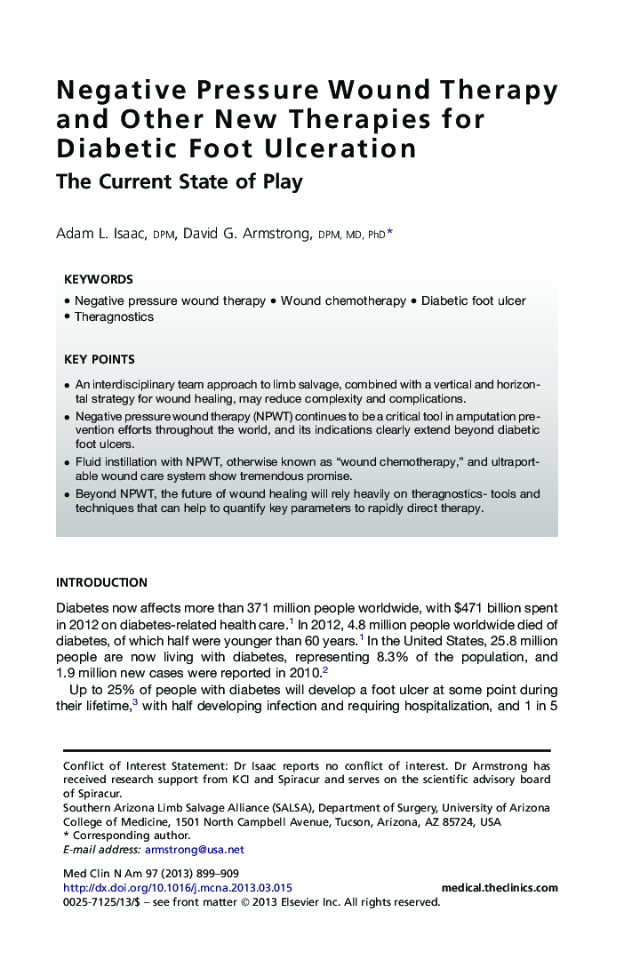 Negative Pressure Wound Therapy and Other New Therapies for Diabetic Foot Ulceration