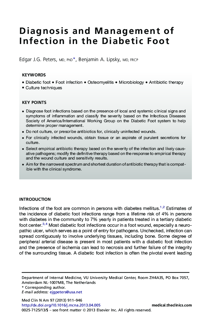 Diagnosis and Management of Infection in the Diabetic Foot