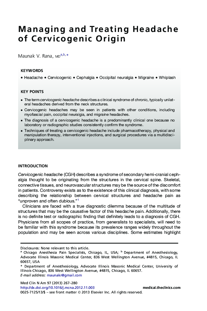 Managing and Treating Headache of Cervicogenic Origin