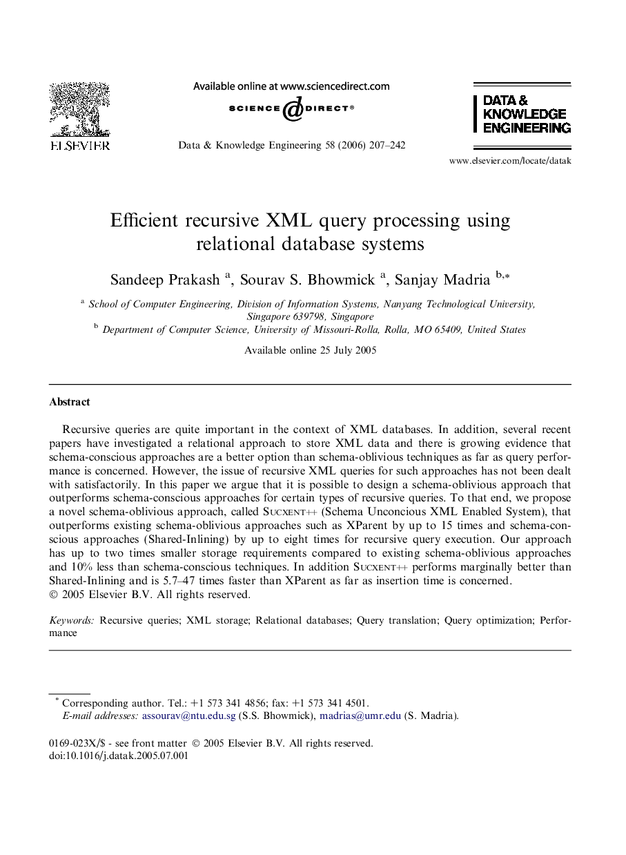 Efficient recursive XML query processing using relational database systems