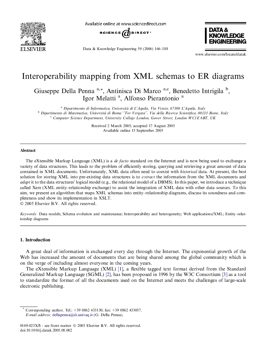 Interoperability mapping from XML schemas to ER diagrams