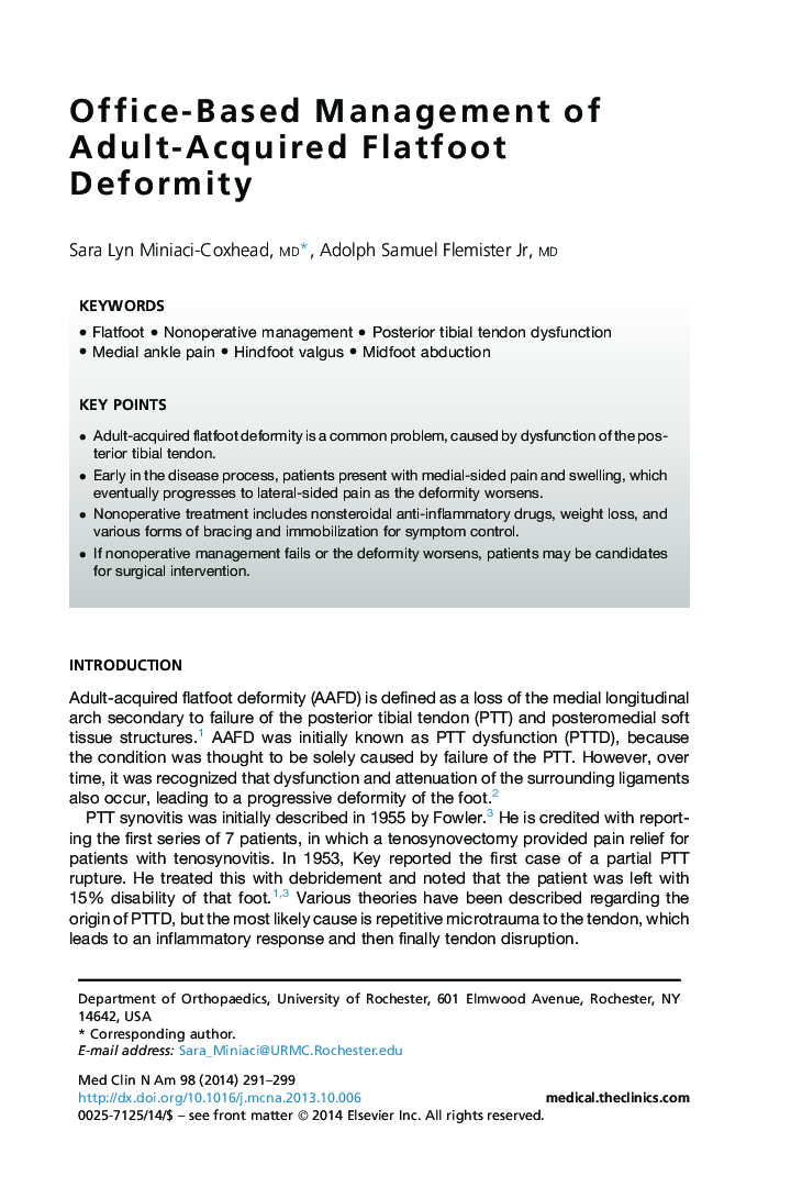 Office-Based Management of Adult-Acquired Flatfoot Deformity