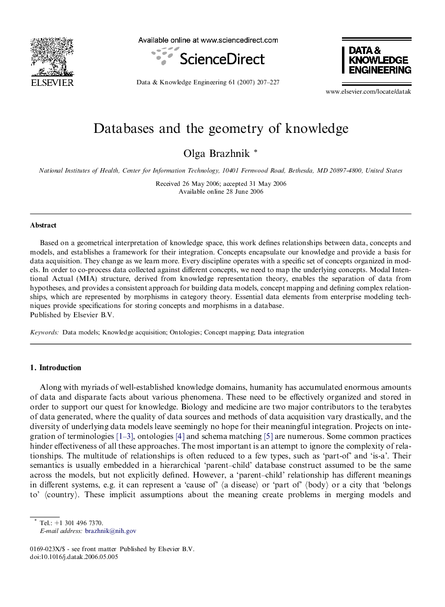 Databases and the geometry of knowledge