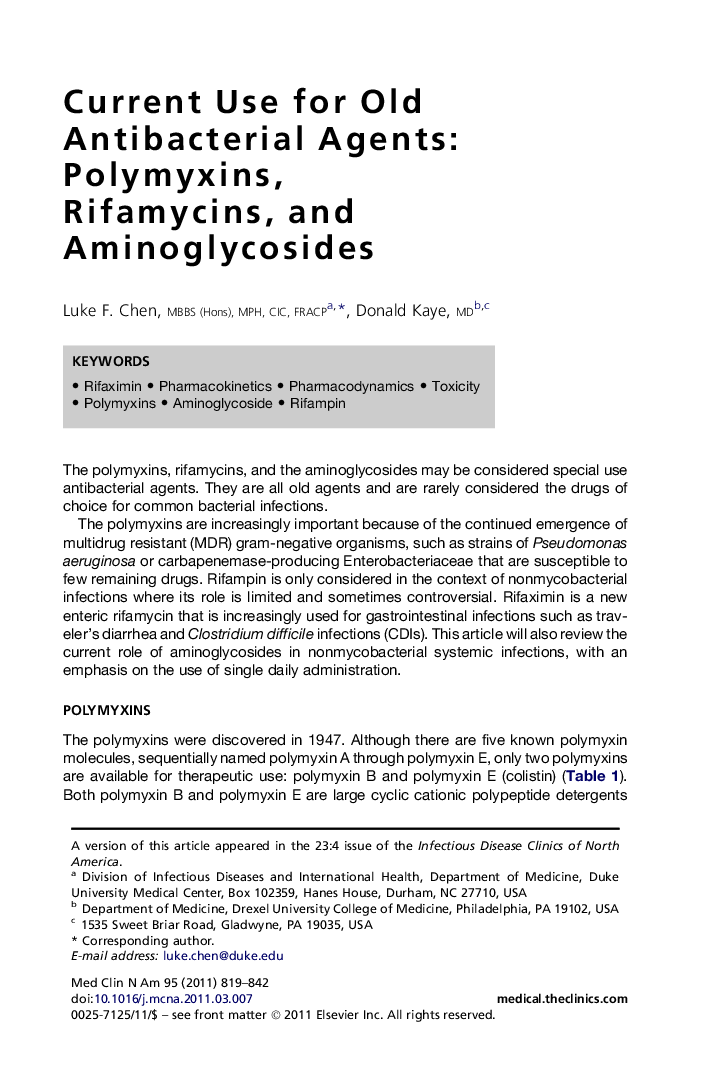 Current Use for Old Antibacterial Agents: Polymyxins, Rifamycins, and Aminoglycosides