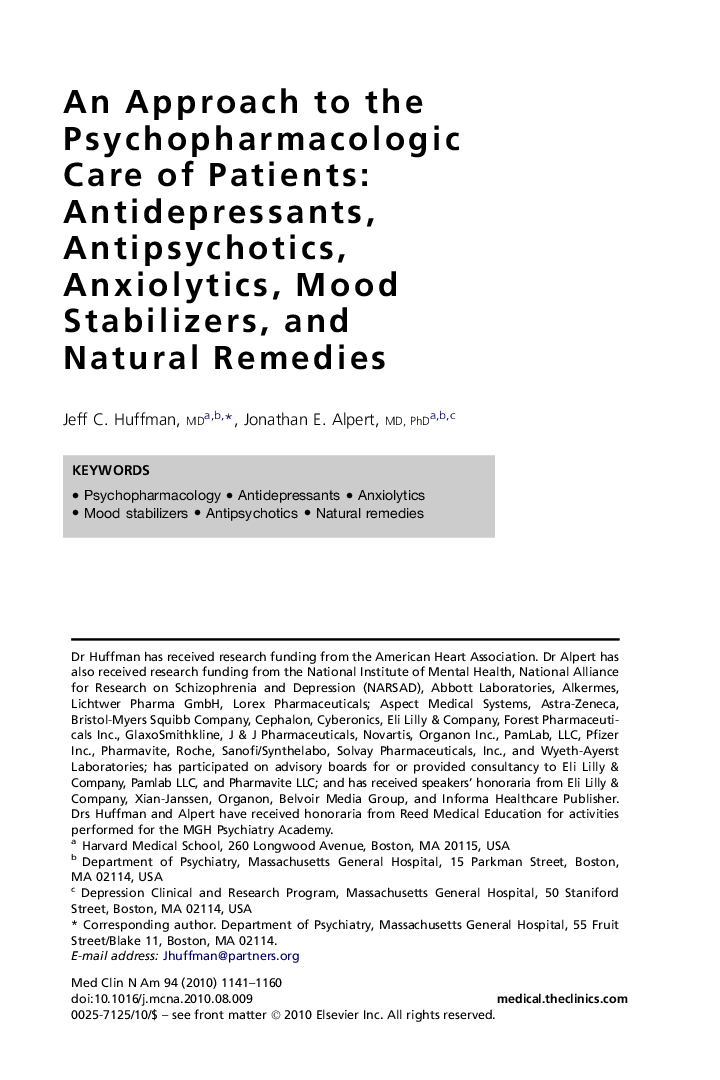 An Approach to the Psychopharmacologic Care of Patients: Antidepressants, Antipsychotics, Anxiolytics, Mood Stabilizers, and Natural Remedies