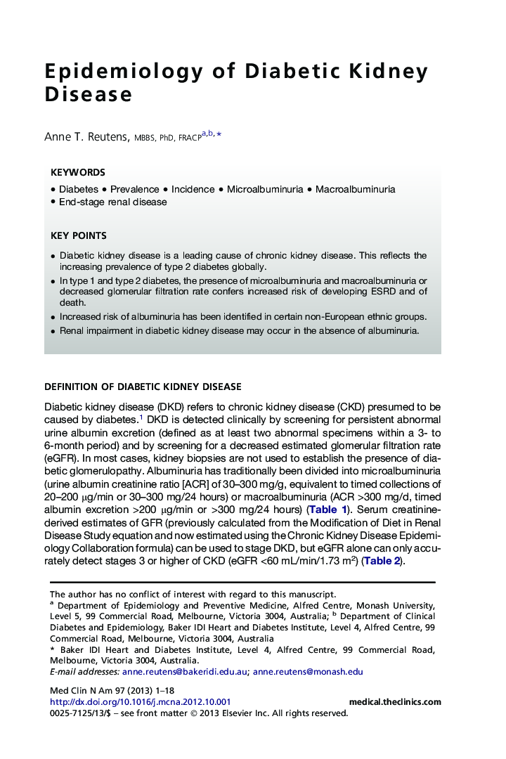 Epidemiology of Diabetic Kidney Disease