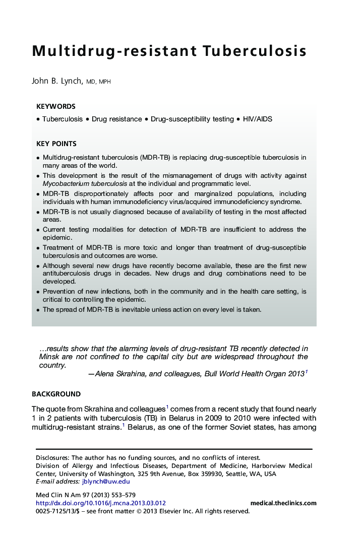 عکس صفحه اول مقاله: Multidrug-resistant Tuberculosis Multidrug-resistant Tuberculosis