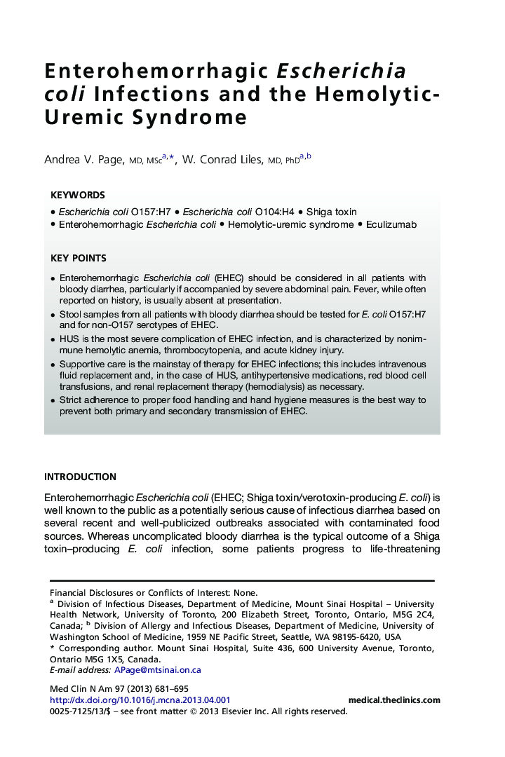 Enterohemorrhagic Escherichia coli Infections and the Hemolytic-Uremic Syndrome