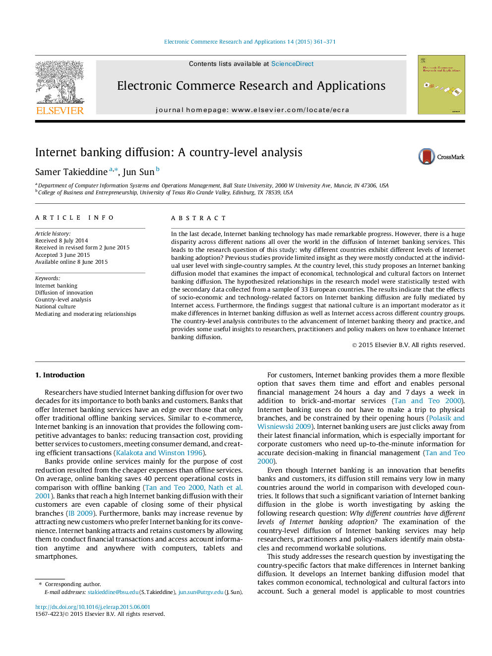 Internet banking diffusion: A country-level analysis