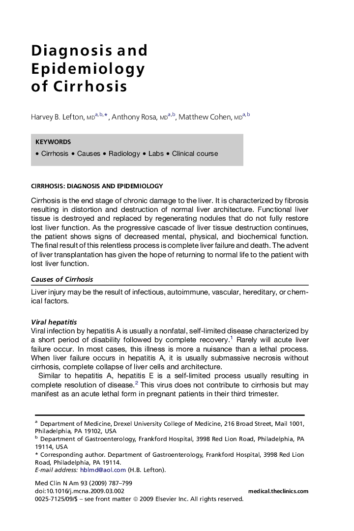 Diagnosis and Epidemiology of Cirrhosis