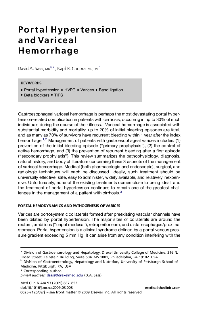 Portal Hypertension and Variceal Hemorrhage