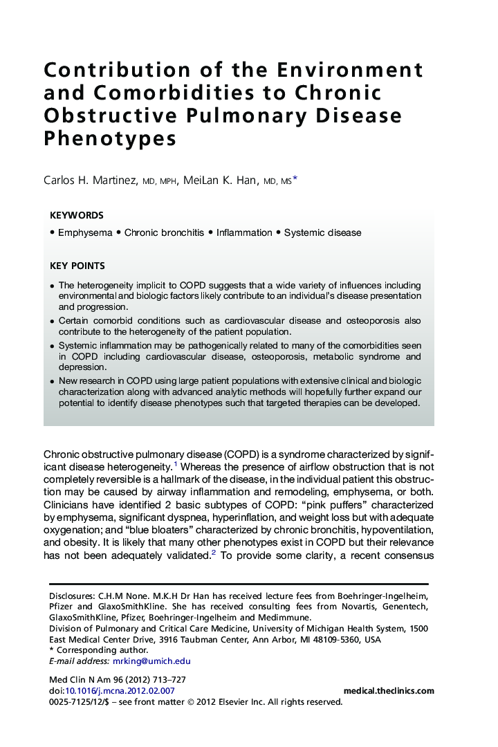 Contribution of the Environment and Comorbidities to Chronic Obstructive Pulmonary Disease Phenotypes