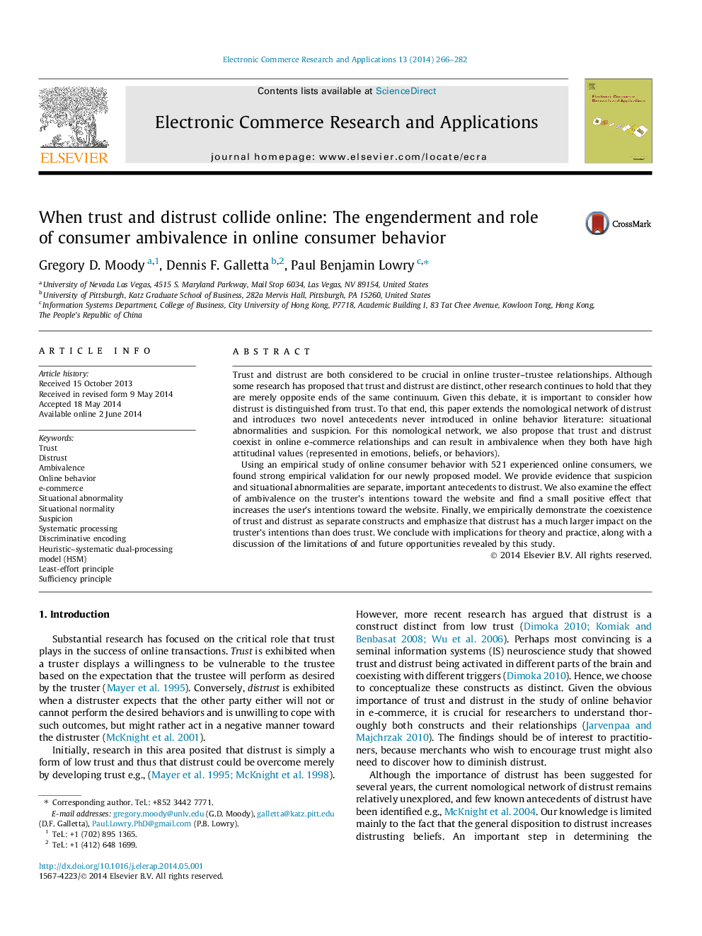 When trust and distrust collide online: The engenderment and role of consumer ambivalence in online consumer behavior