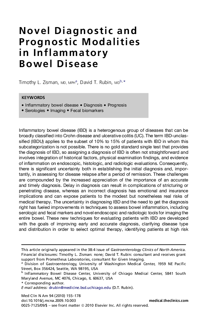 Novel Diagnostic and Prognostic Modalities in Inflammatory Bowel Disease