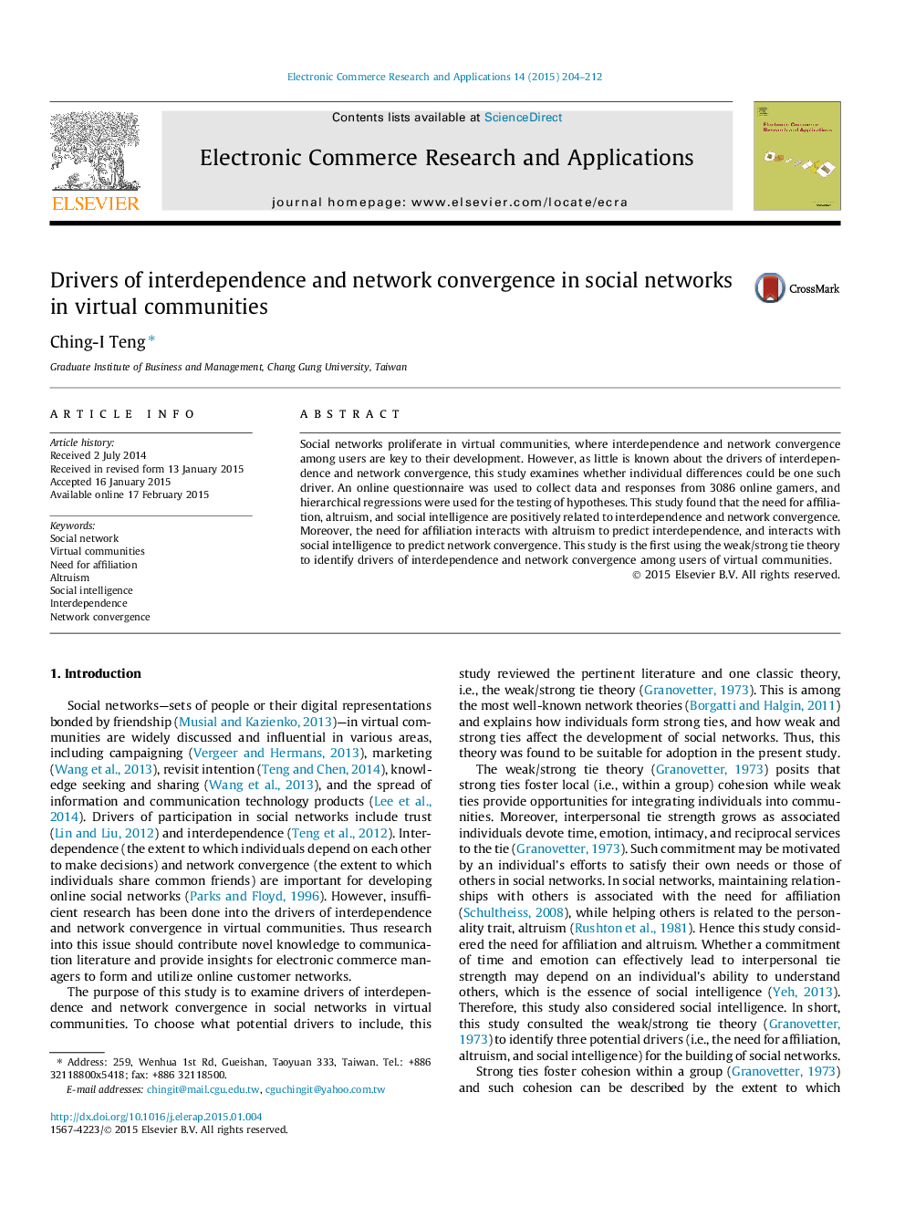 Drivers of interdependence and network convergence in social networks in virtual communities