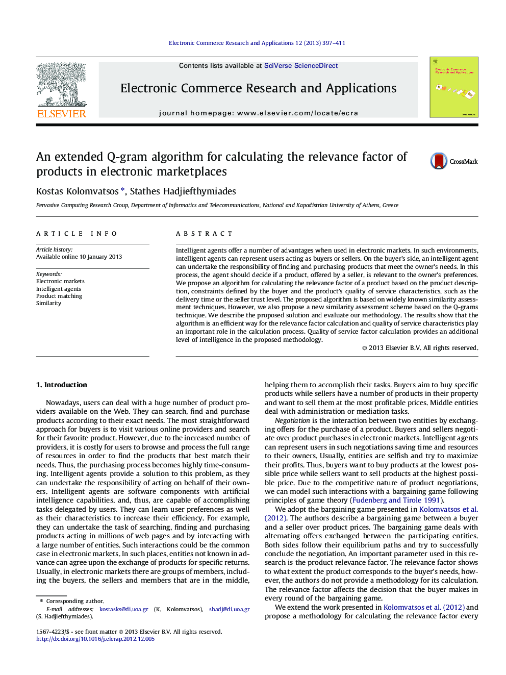 An extended Q-gram algorithm for calculating the relevance factor of products in electronic marketplaces