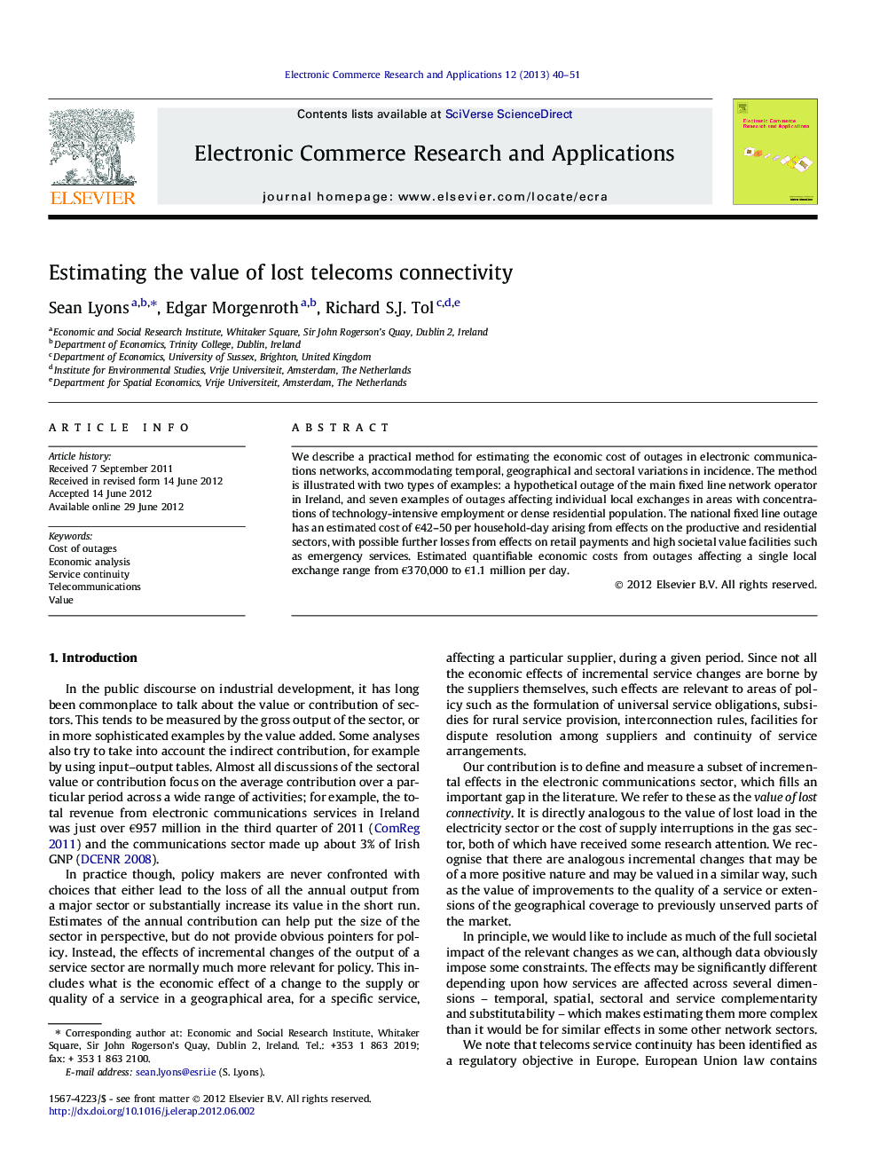 Estimating the value of lost telecoms connectivity