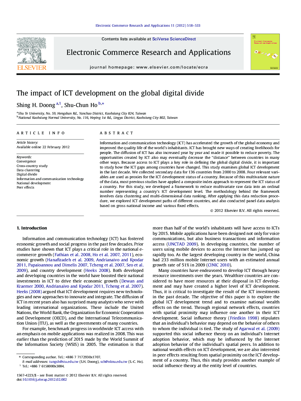 The impact of ICT development on the global digital divide