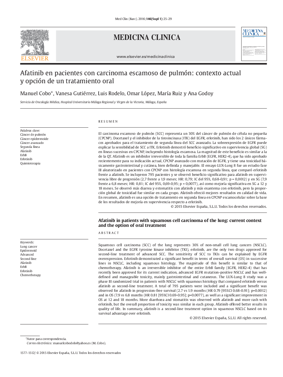 Afatinib en pacientes con carcinoma escamoso de pulmón: contexto actual y opción de un tratamiento oral