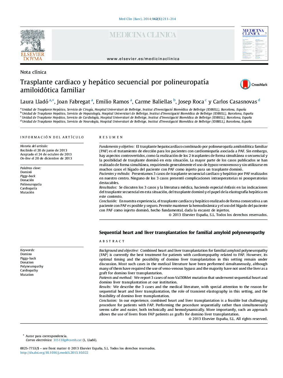 Trasplante cardiaco y hepático secuencial por polineuropatía amiloidótica familiar