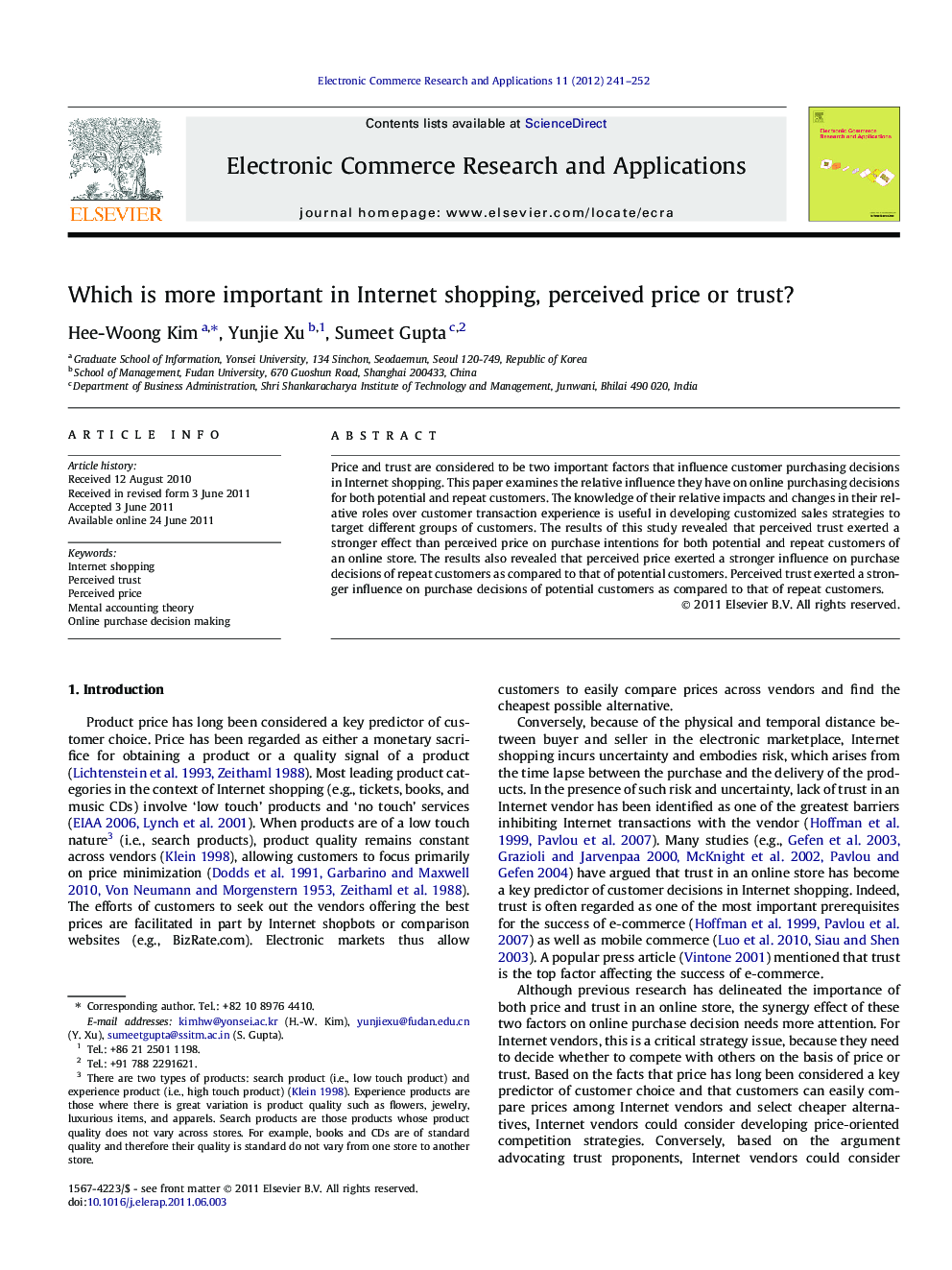 Which is more important in Internet shopping, perceived price or trust?