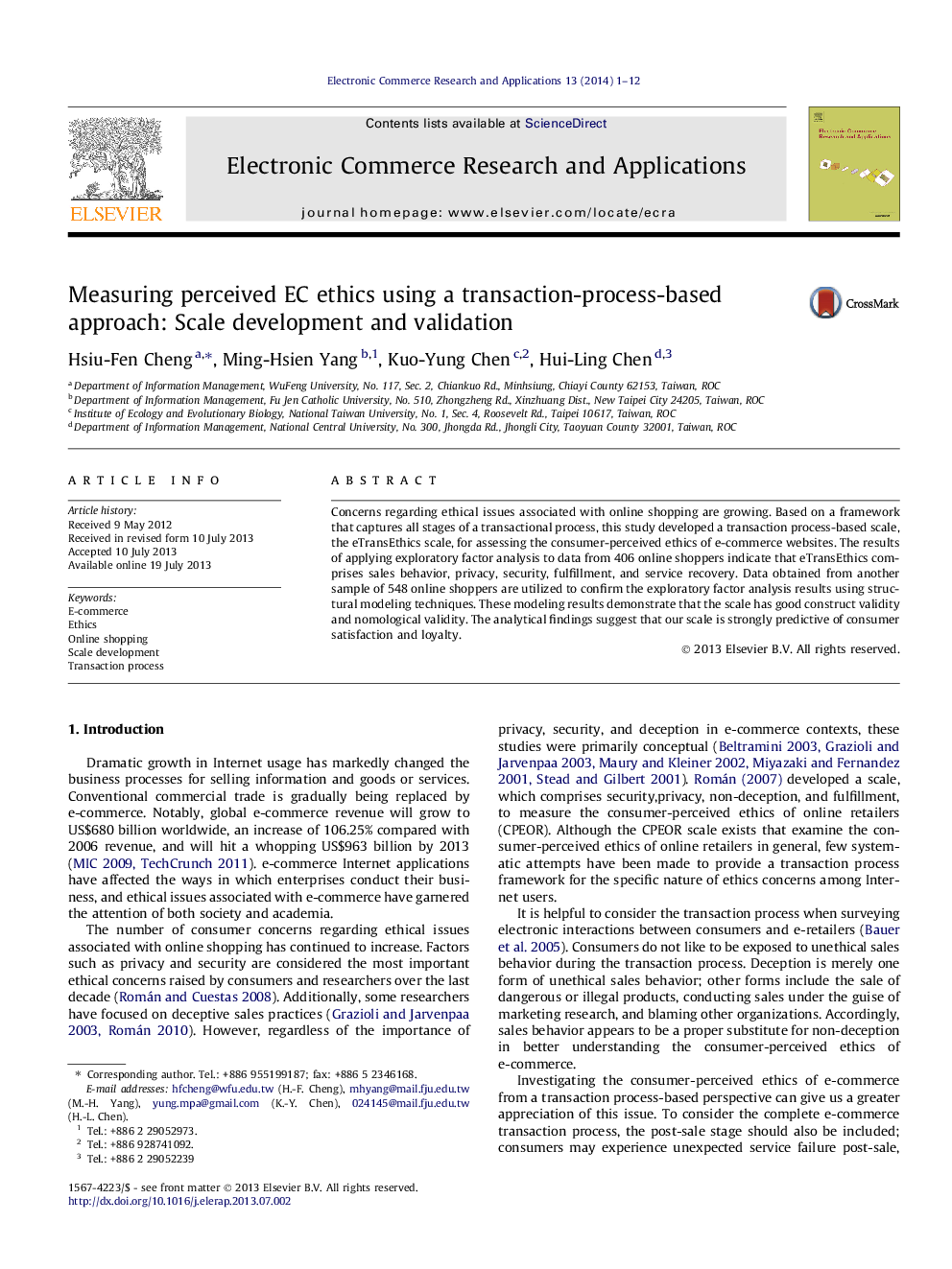 Measuring perceived EC ethics using a transaction-process-based approach: Scale development and validation