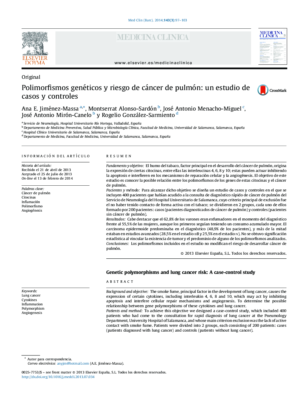 Polimorfismos genéticos y riesgo de cáncer de pulmón: un estudio de casos y controles