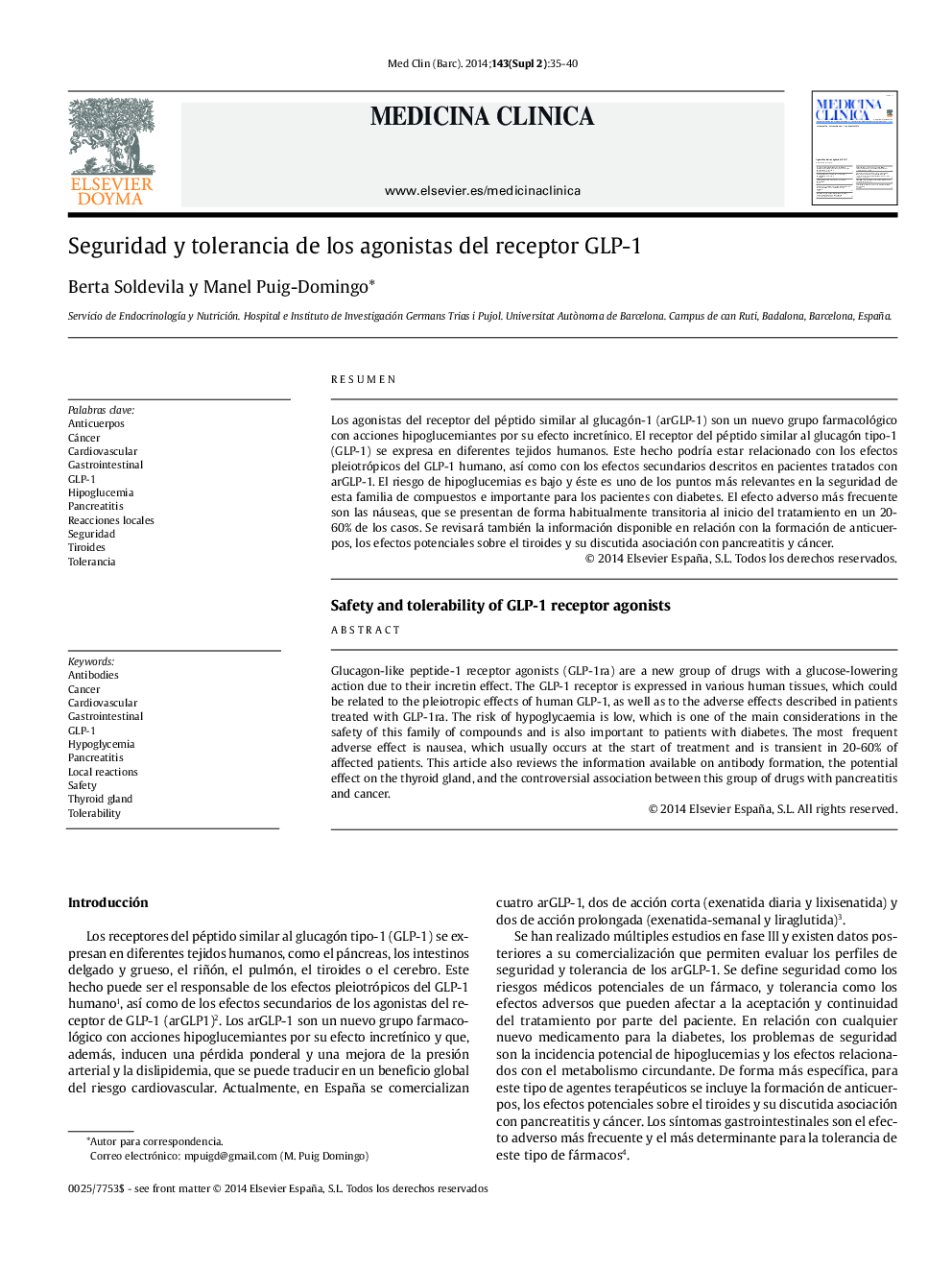 Seguridad y tolerancia de los agonistas del receptor GLP-1Safety and tolerability of GLP-1 receptor agonists