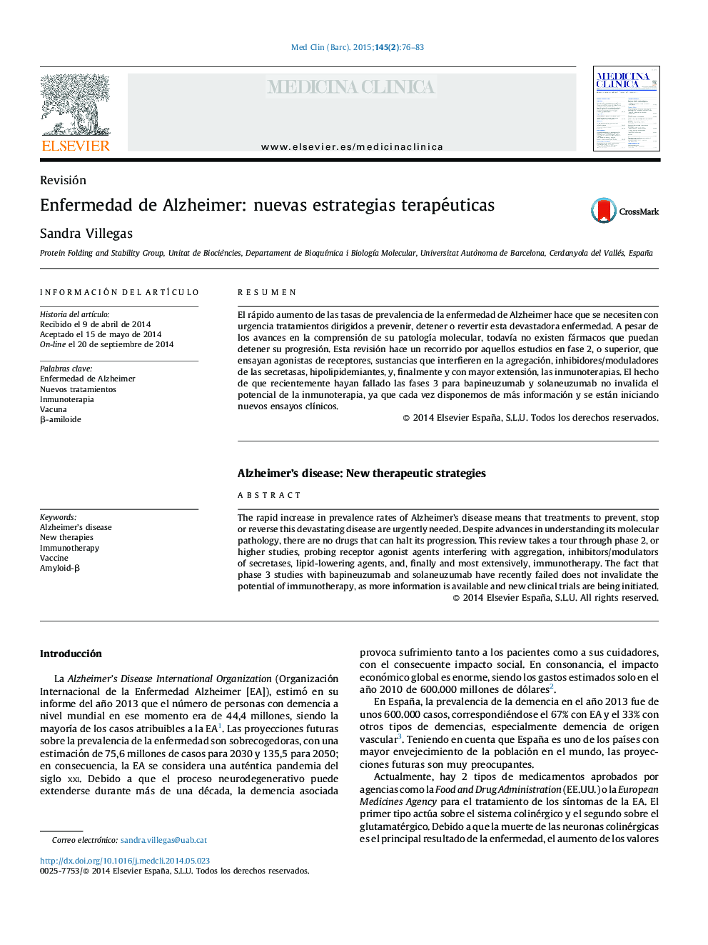 Enfermedad de Alzheimer: nuevas estrategias terapéuticas