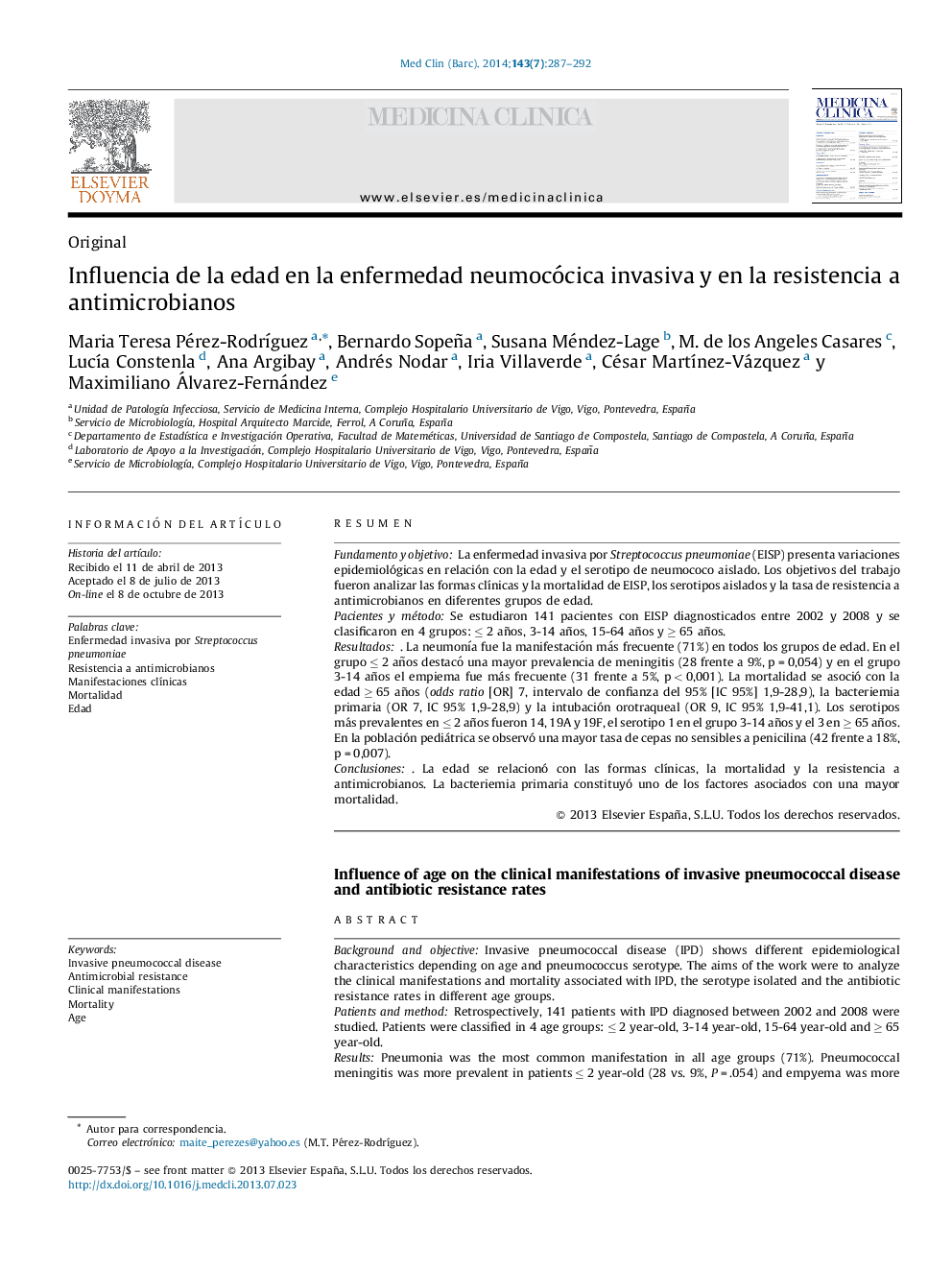 Influencia de la edad en la enfermedad neumocócica invasiva y en la resistencia a antimicrobianos