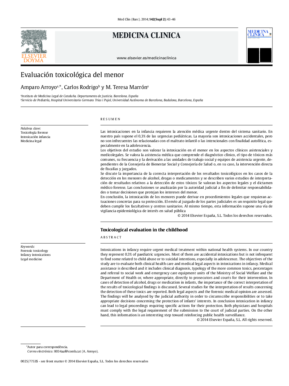 Evaluación toxicológica del menorToxicological evaluation in the childhood