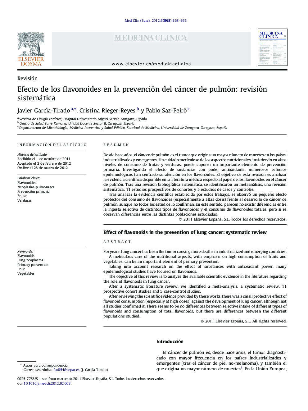 Efecto de los flavonoides en la prevención del cáncer de pulmón: revisión sistemática