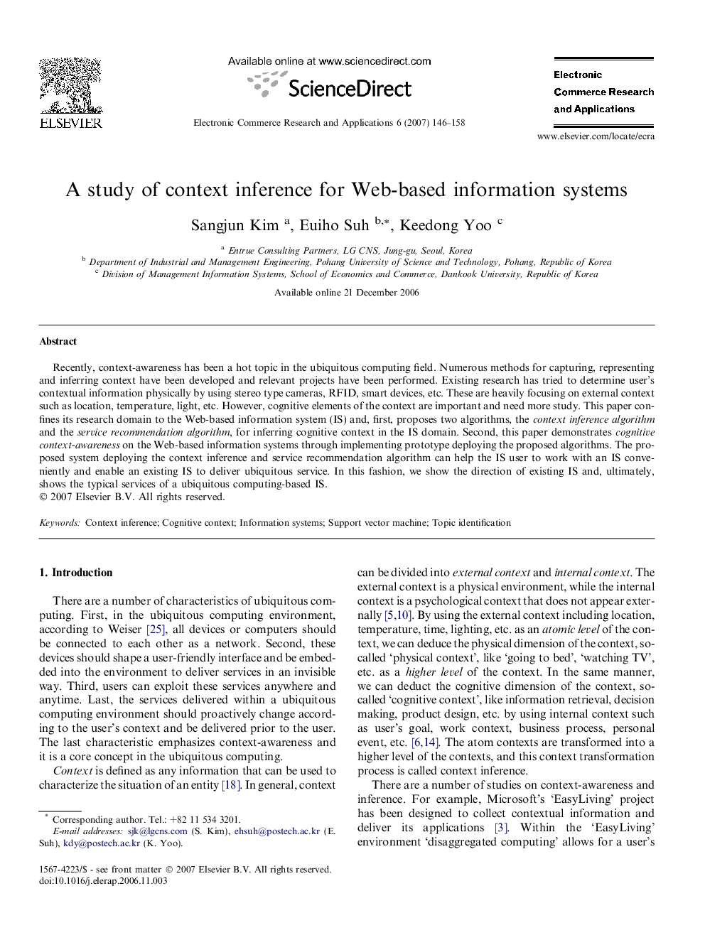 A study of context inference for Web-based information systems