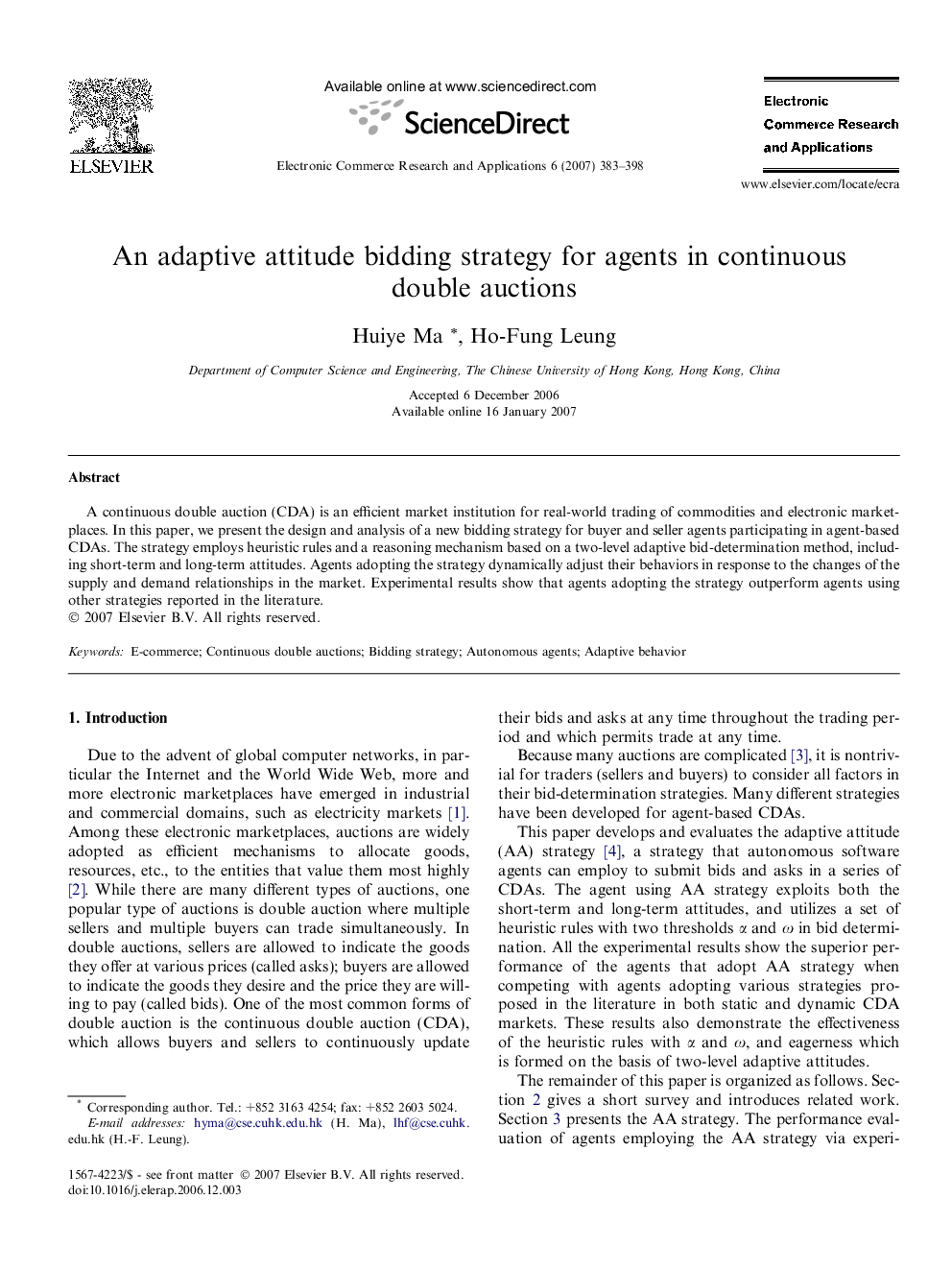 An adaptive attitude bidding strategy for agents in continuous double auctions