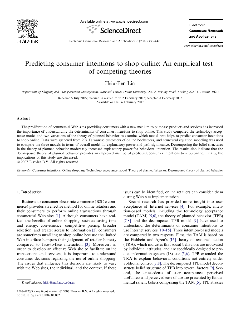 Predicting consumer intentions to shop online: An empirical test of competing theories