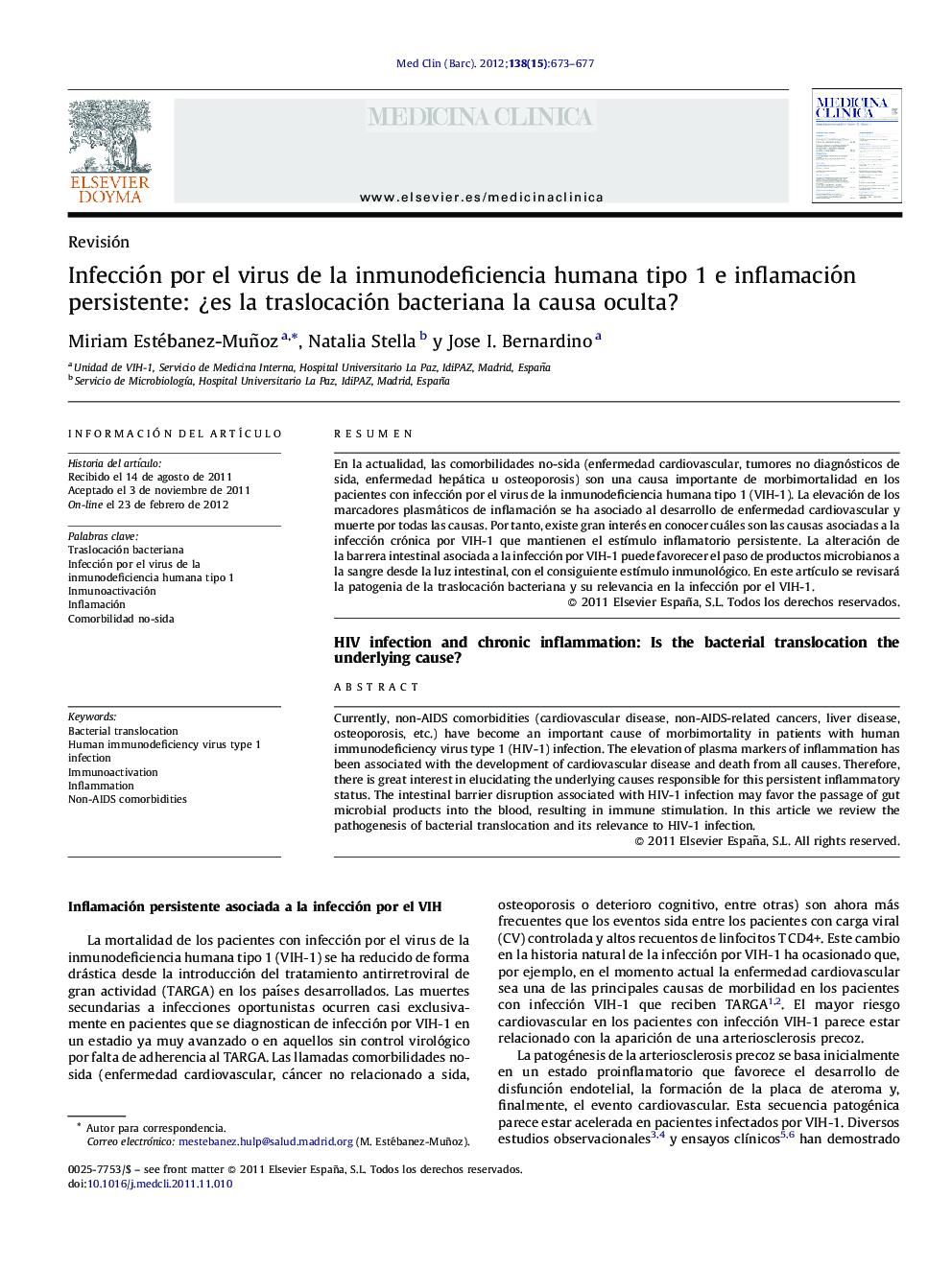 Infección por el virus de la inmunodeficiencia humana tipo 1 e inflamación persistente: ¿es la traslocación bacteriana la causa oculta?