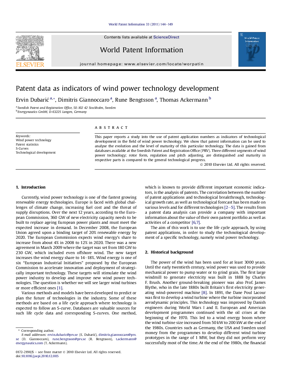 Patent data as indicators of wind power technology development